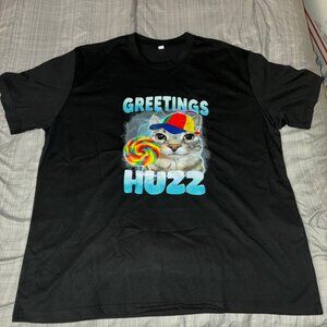 Greetings Huzz - Funny Silly Cat Humor Men T-Shirt - Size 2XL xxl